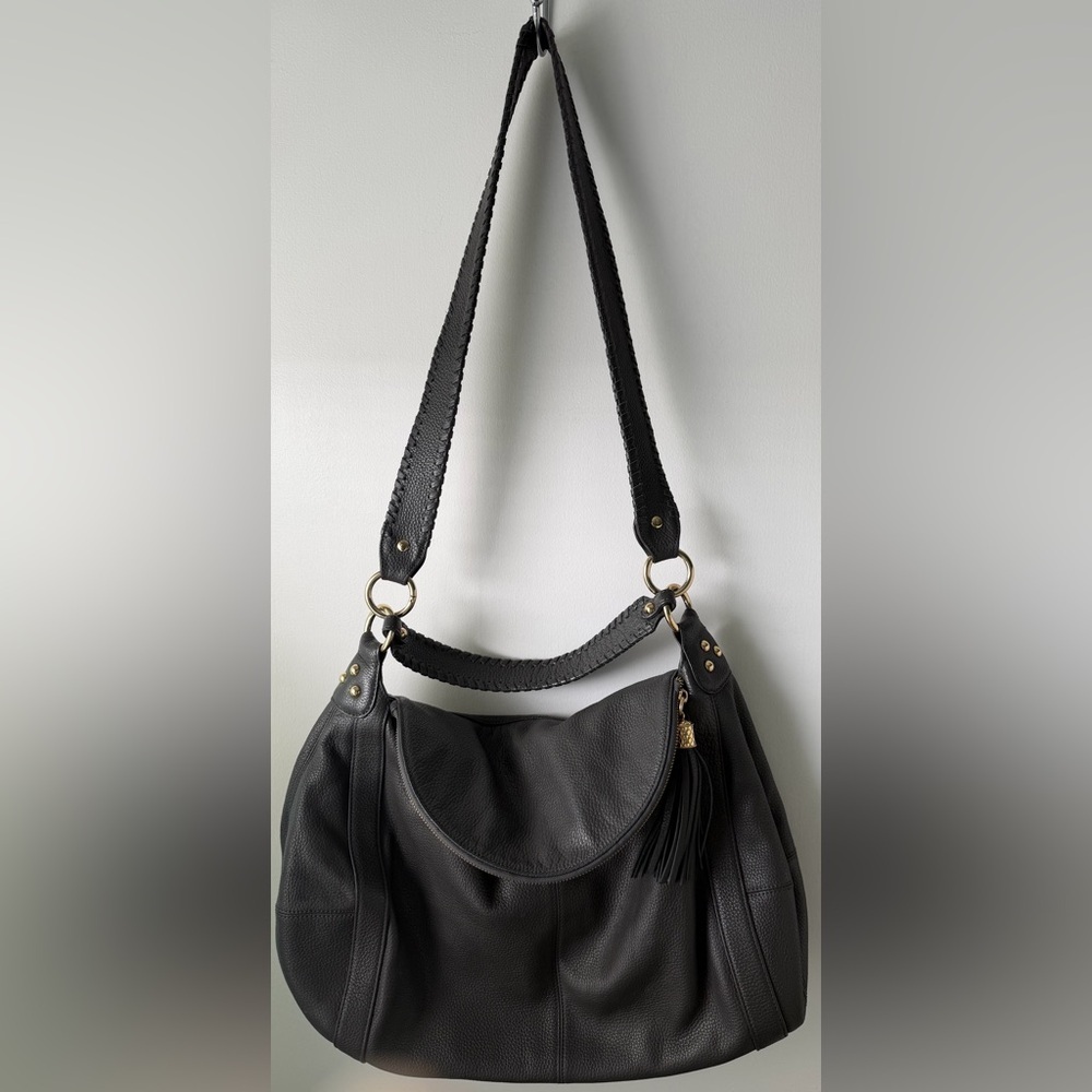 Onna Ehrlich Grey Pebbled Leather Rachel Shoulder/Convertible Crossbody Bag